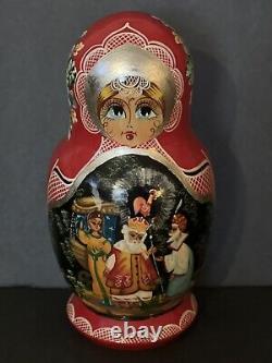VTG Ceprueb Nocag Russian Fairy Tale Matryoshka Wooden Nesting Dolls 7 Signed