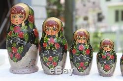 VTG Hand Painted 8 Piece Russian Matryoshka Nesting Doll Signed