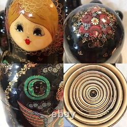 VTG Hand Painted Russian Nesting Doll 10 pc LARGE 12 Matryoshka Signed
