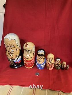 VTG Past Russian Soviet Political Leaders Nesting Doll Matryoshka 7 pc. Signed