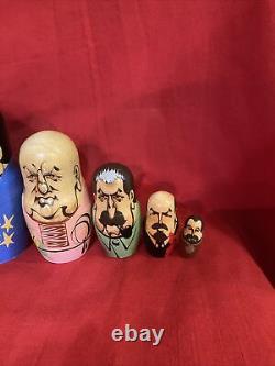 VTG Past Russian Soviet Political Leaders Nesting Doll Matryoshka 7 pc. Signed