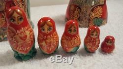 VTG RARE 12 Pcs MUSICAL Russian Hand Painted Nesting Doll Matryoshka SANTA CLAUS