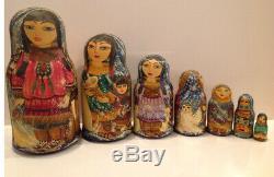 VTG RUSSIAN 10 NESTING MATRYOSHKA DOLL PAITED AROUND ALASKA BY ROMANOVA 90-s