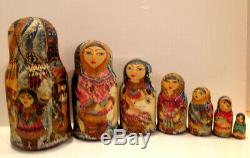 VTG RUSSIAN 10 NESTING MATRYOSHKA DOLL PAITED AROUND ALASKA BY ROMANOVA 90-s