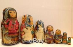 VTG RUSSIAN 10 NESTING MATRYOSHKA DOLL PAITED AROUND ALASKA BY ROMANOVA 90-s
