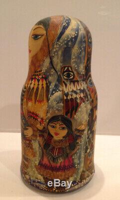 VTG RUSSIAN 10 NESTING MATRYOSHKA DOLL PAITED AROUND ALASKA BY ROMANOVA 90-s