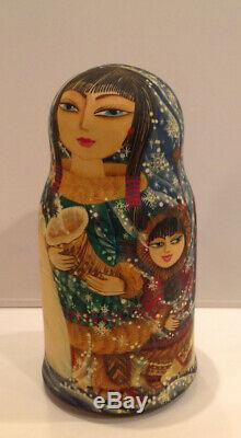 VTG RUSSIAN 10 NESTING MATRYOSHKA DOLL PAITED AROUND ALASKA BY ROMANOVA 90-s