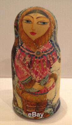 VTG RUSSIAN 10 NESTING MATRYOSHKA DOLL PAITED AROUND ALASKA BY ROMANOVA 90-s