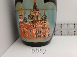 VTG RUSSIAN NESTING WOODEN DOLLS HAND PAINTED SIGNED RUSSIAN CATHEDRALS Set of 7