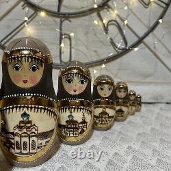 VTG Rare Matryoshka Wood Burned Hand Painted Nesting Russian Dolls Cross