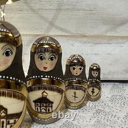 VTG Rare Matryoshka Wood Burned Hand Painted Nesting Russian Dolls Cross