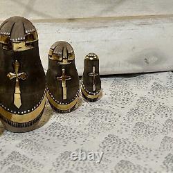 VTG Rare Matryoshka Wood Burned Hand Painted Nesting Russian Dolls Cross