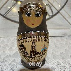 VTG Rare Matryoshka Wood Burned Hand Painted Nesting Russian Dolls Cross