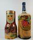 Vtg Russian Girl Wood Wine Vodka Bottle Holder Large Hand Painted Dancing Couple