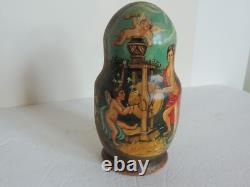 VTG Russian Matryoshka signed Nesting Dolls 10 Pc Religious Angels Cherub Poetry