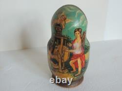 VTG Russian Matryoshka signed Nesting Dolls 10 Pc Religious Angels Cherub Poetry