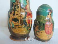 VTG Russian Matryoshka signed Nesting Dolls 10 Pc Religious Angels Cherub Poetry