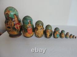 VTG Russian Matryoshka signed Nesting Dolls 10 Pc Religious Angels Cherub Poetry