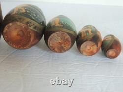 VTG Russian Matryoshka signed Nesting Dolls 10 Pc Religious Angels Cherub Poetry