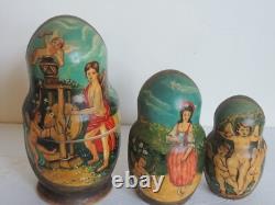 VTG Russian Matryoshka signed Nesting Dolls 10 Pc Religious Angels Cherub Poetry