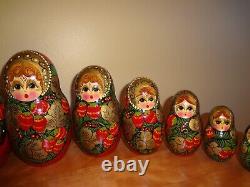 VTG Russian Sergiev Posad Wooden Khokhloma Style Matryoshka Nesting Dolls 10pc