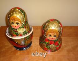 VTG Russian Sergiev Posad Wooden Khokhloma Style Matryoshka Nesting Dolls 10pc