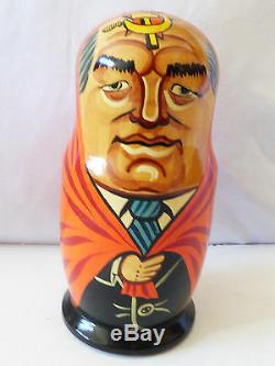 VTG Russian Soviet Political Leaders Wood Nesting Doll Matryoshka 5 pc set 7.5