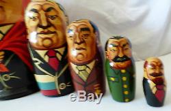 VTG Russian Soviet Political Leaders Wood Nesting Doll Matryoshka 5 pc set 7.5