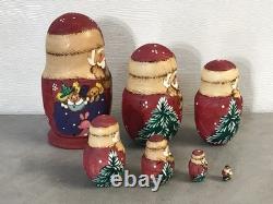 VTG Santa Claus Russian Matryoshka 7 Piece Nesting Dolls Signed Sergiev Posad