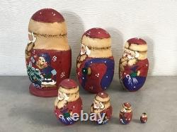 VTG Santa Claus Russian Matryoshka 7 Piece Nesting Dolls Signed Sergiev Posad
