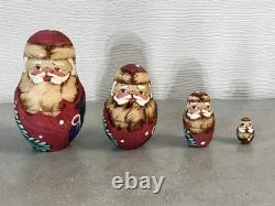 VTG Santa Claus Russian Matryoshka 7 Piece Nesting Dolls Signed Sergiev Posad