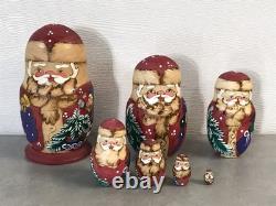 VTG Santa Claus Russian Matryoshka 7pc Nesting Dolls Signed Sergiev Posad MINT