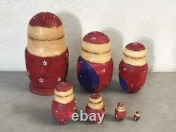 VTG Santa Claus Russian Matryoshka 7pc Nesting Dolls Signed Sergiev Posad MINT