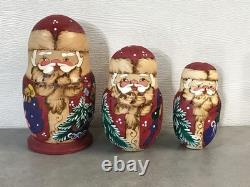 VTG Santa Claus Russian Matryoshka 7pc Nesting Dolls Signed Sergiev Posad MINT