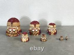 VTG Santa Claus Russian Matryoshka 7pc Nesting Dolls Signed Sergiev Posad MINT
