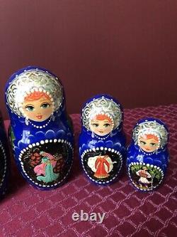Very Beautiful Large Russian Handpainted Set of Nesting Dolls 10 Count