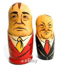 Vint Soviet Cccp Leaders/politically Themed Babushka Painted Wood Nesting Dolls