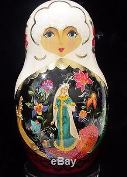 Vintage15 Pcs Palekh Style Nesting Doll Russian Fairy Tales Signed 90-s