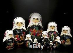 Vintage15 Pcs Palekh Style Nesting Doll Russian Fairy Tales Signed 90-s