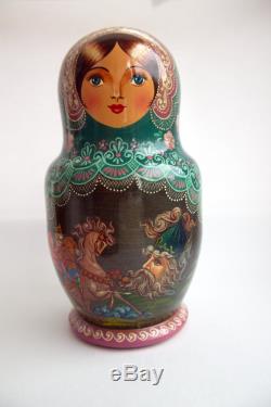 Vintage 10Pcs Signed Matryoshka Russian Fairy Tale Nesting Doll Magnificent #102