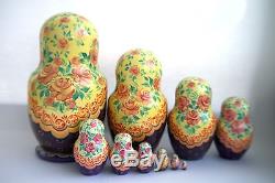 Vintage 10Pcs Signed Matryoshka Russian Fairy Tale Nesting Doll Magnificent #126