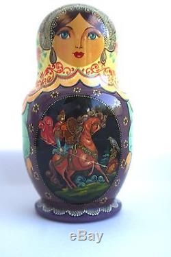 Vintage 10Pcs Signed Matryoshka Russian Fairy Tale Nesting Doll Magnificent #126