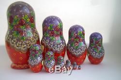 Vintage 10Pcs Signed Matryoshka Russian Fairy Tale Nesting Doll Magnificent #134