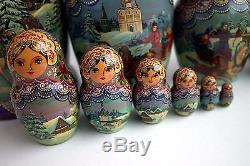 Vintage 10Pcs Signed Matryoshka Russian Fairy Tale Nesting Doll Magnificent 1998