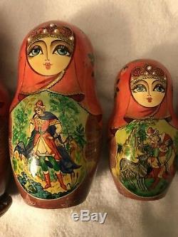 Vintage 10Pcs Signed Matryoshka Russian Nesting Doll Jumbo 10 In To 1 In Pearls