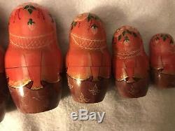 Vintage 10Pcs Signed Matryoshka Russian Nesting Doll Jumbo 10 In To 1 In Pearls
