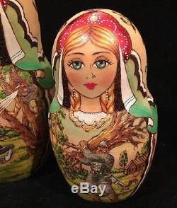 Vintage 10 Pcs Russian Hand Painted Nesting Doll Magnificent Matryoshka