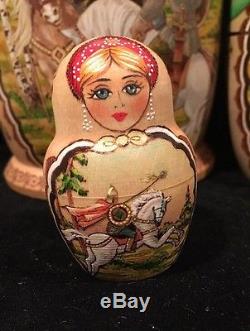 Vintage 10 Pcs Russian Hand Painted Nesting Doll Magnificent Matryoshka