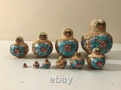 Vintage 10 Piece Russian Matryoshka Wood Nesting Dolls R Ceprueb Nocag Exc Cond