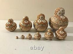 Vintage 10 Piece Russian Matryoshka Wood Nesting Dolls R Ceprueb Nocag Exc Cond